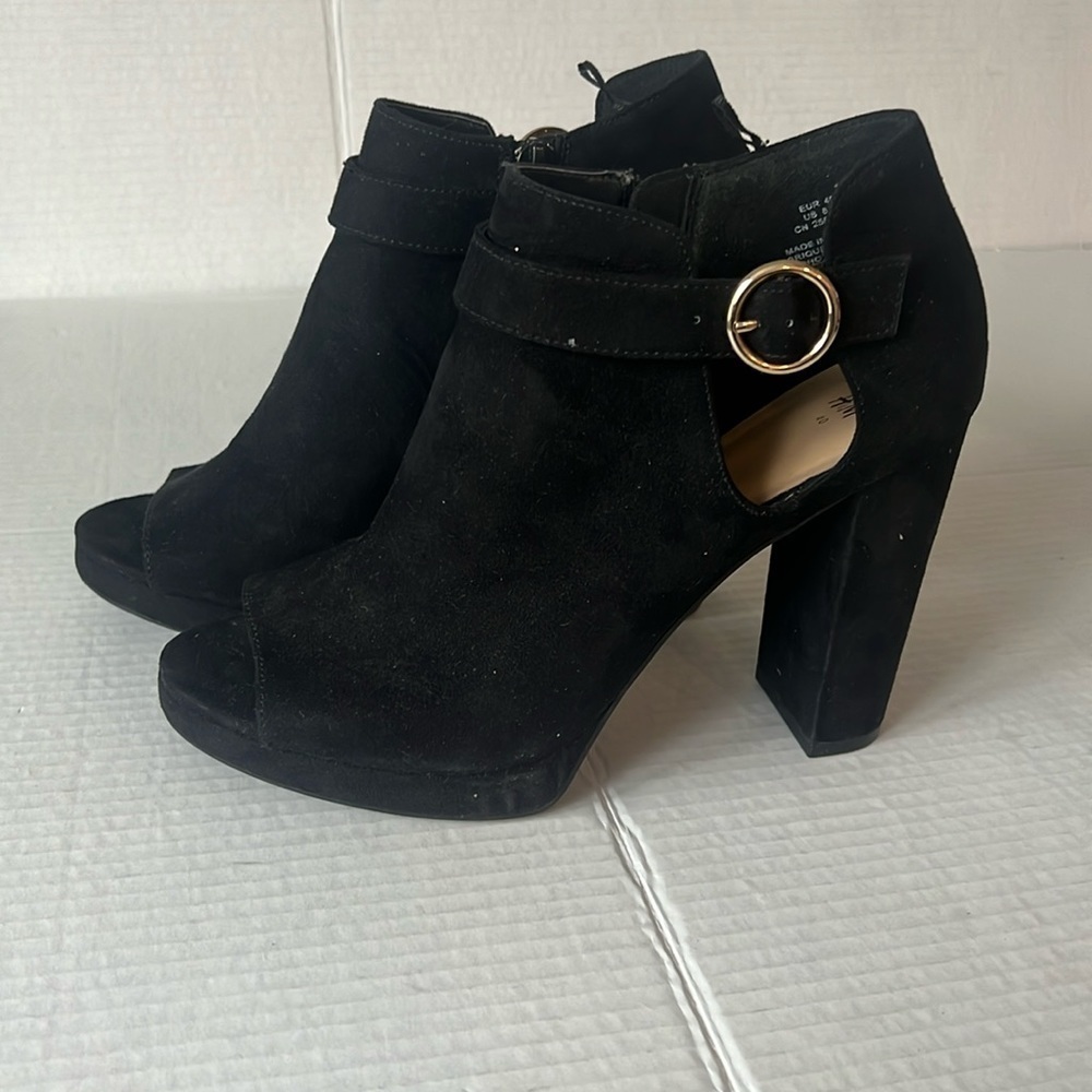 H&M Black‎ Platform open toed ankle boots Sz 8.5 =